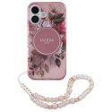 Guess IML Flowers With Pearl Strap MagSafe - Etui iPhone 16 Plus (różowy)