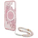 Guess IML Flowers With Pearl Strap MagSafe - Etui iPhone 16 Plus (różowy)