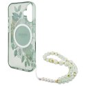 Guess IML Flowers With Pearl Strap MagSafe - Etui iPhone 16 Plus (zielony)