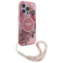 Guess IML Flowers With Pearl Strap MagSafe - Etui iPhone 16 Pro Max (różowy)