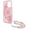 Guess IML Flowers With Pearl Strap MagSafe - Etui iPhone 16 Pro (różowy)