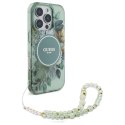 Guess IML Flowers With Pearl Strap MagSafe - Etui iPhone 16 Pro (zielony)