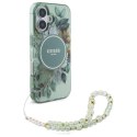 Guess IML Flowers With Pearl Strap MagSafe - Etui iPhone 16 (zielony)