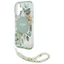 Guess IML Flowers With Pearl Strap MagSafe - Etui iPhone 16 (zielony)