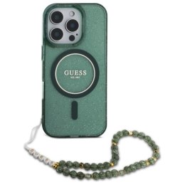 Guess IML Glitter With Pearl Strap MagSafe - Etui iPhone 16 Pro Max (zielony)