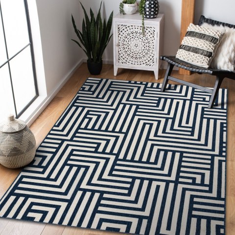 Dywan WINK MAZE kolor kremowy 80x150 Hakano - RUG/LU/WINK/MAZE/CREAM+BLUE/80x150