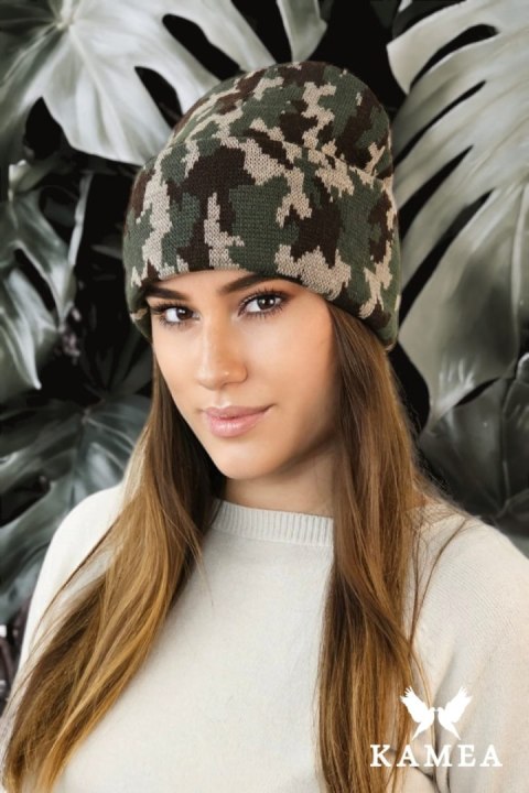 VENTURA zimowa czapka moro beanie kolor khaki - Kamea Kamea