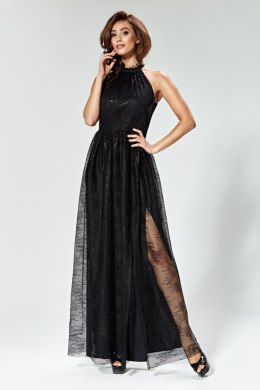 Sukienka Kreszowana sukienka maxi ze stójką 1761 Black - Marselini Marselini