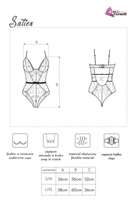 Body Satien LC 90553 Black Czarny Collection LivCo Corsetti Fashion rozmiar - S/M CZARNY