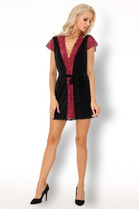 Szlafrok Kumiko LC 90428 Pink Rosses Collection Black Czarny LivCo Corsetti Fashion rozmiar - L/XL CZARNY