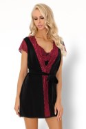 Szlafrok Kumiko LC 90428 Pink Rosses Collection Black Czarny LivCo Corsetti Fashion rozmiar - S/M CZARNY