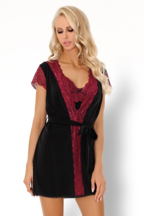 Szlafrok Kumiko LC 90428 Pink Rosses Collection Black Czarny LivCo Corsetti Fashion rozmiar - S/M CZARNY