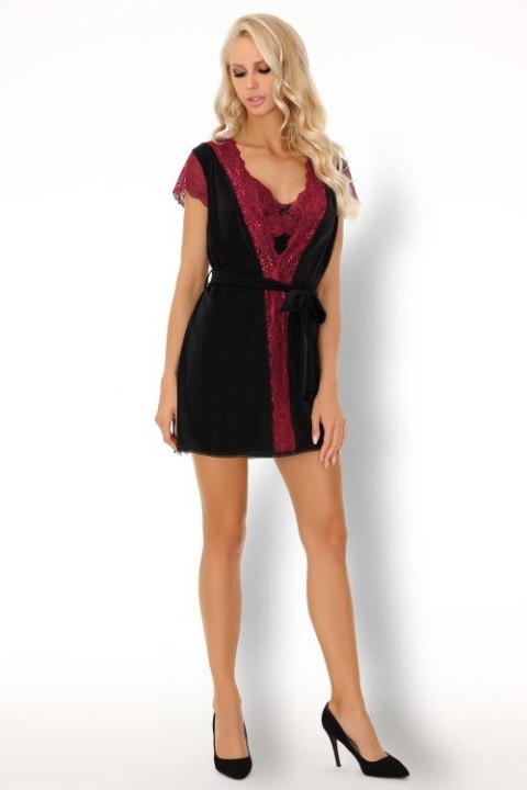 Szlafrok Kumiko LC 90428 Pink Rosses Collection Black Czarny LivCo Corsetti Fashion rozmiar - S/M CZARNY