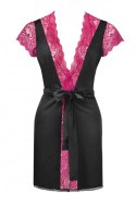 Szlafrok Kumiko LC 90428 Pink Rosses Collection Black Czarny LivCo Corsetti Fashion rozmiar - S/M CZARNY