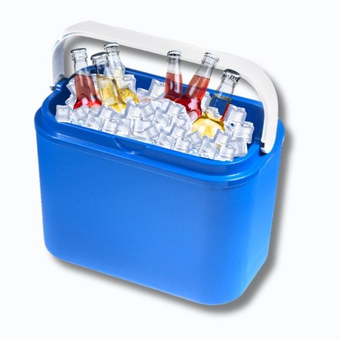 Lodówka turystyczna 10 L na wkłady mrożące, niebieska z białą pokrywą, wymiary 33x25,5x20 cm Kamai COOLBOX