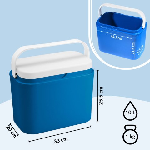 Lodówka turystyczna 10 L na wkłady mrożące, niebieska z białą pokrywą, wymiary 33x25,5x20 cm Kamai COOLBOX