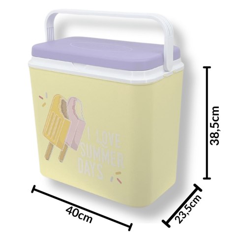 Lodówka turystyczna 24 L na wkłady mrożące, żółta wzór Lody, wymiary 40x38,5x24 cm Kamai COOLBOX