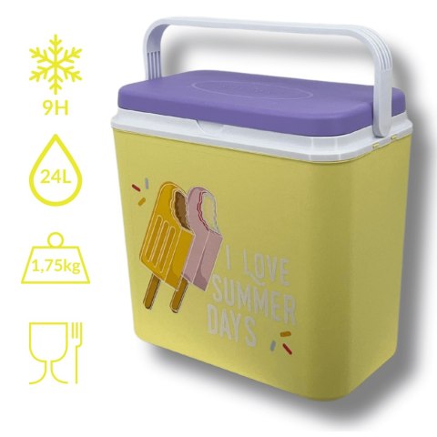 Lodówka turystyczna 24 L na wkłady mrożące, żółta wzór Lody, wymiary 40x38,5x24 cm Kamai COOLBOX