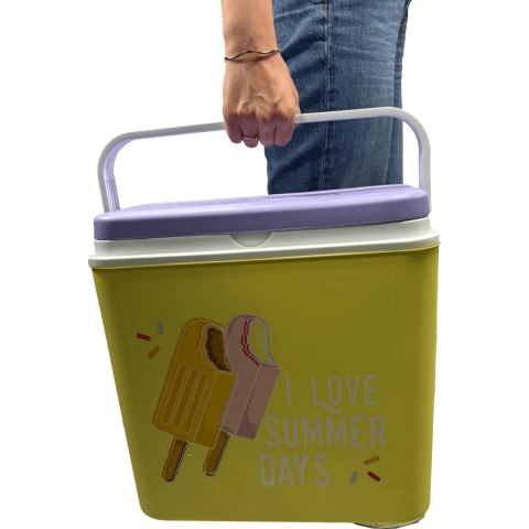 Lodówka turystyczna 24 L na wkłady mrożące, żółta wzór Lody, wymiary 40x38,5x24 cm Kamai COOLBOX