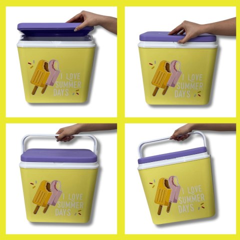 Lodówka turystyczna 24 L na wkłady mrożące, żółta wzór Lody, wymiary 40x38,5x24 cm Kamai COOLBOX