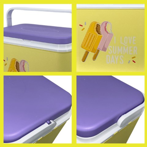 Lodówka turystyczna 24 L na wkłady mrożące, żółta wzór Lody, wymiary 40x38,5x24 cm Kamai COOLBOX