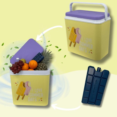 Lodówka turystyczna 24 L na wkłady mrożące, żółta wzór Lody, wymiary 40x38,5x24 cm Kamai COOLBOX