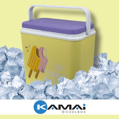 Lodówka turystyczna 24 L na wkłady mrożące, żółta wzór Lody, wymiary 40x38,5x24 cm Kamai COOLBOX