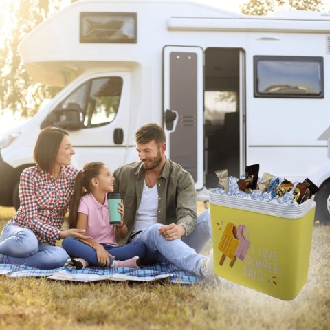Lodówka turystyczna 24 L na wkłady mrożące, żółta wzór Lody, wymiary 40x38,5x24 cm Kamai COOLBOX