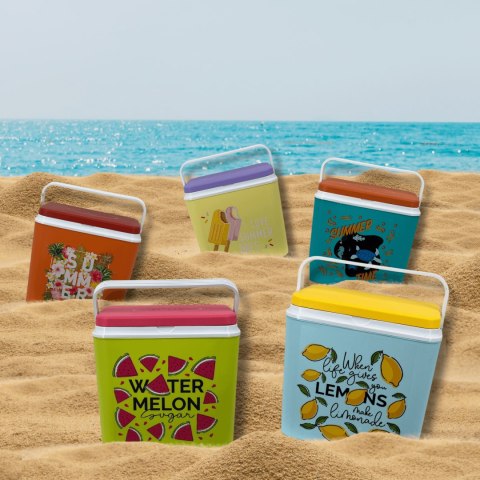 Lodówka turystyczna 24 L na wkłady mrożące, żółta wzór Lody, wymiary 40x38,5x24 cm Kamai COOLBOX
