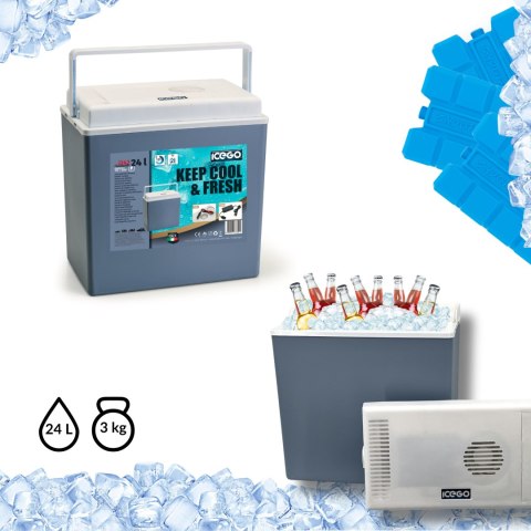 Lodówka samochodowa elektryczna 24L KAMAI ICEGO, zasilanie 12-230V, niebieska ICEGO