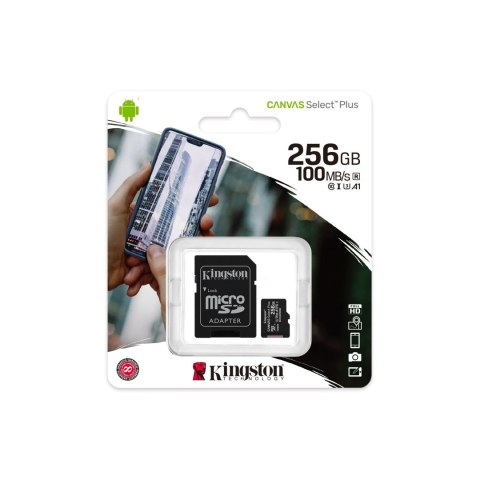 Kingston 256GB micSDXC Canvas Select Plus 100R A1 C10 Card + SD adapter SDCS2/256GB