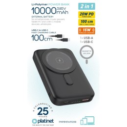 PLATINET POWER BANK 10000 mAh 20W PD 15W WIRELESS CHARGING MAGNETIC [46016]