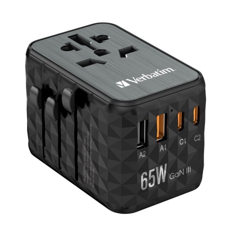 VERBATIM WALL CHARGER ŁADOWARKA SIECIOWA GAN 65W PD 2 x USB-C + 2 x USB-A + TRAVEL ADAPTER 32120