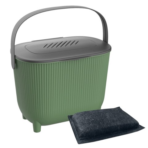 Ekologiczny kompostownik, mały kosz na blat, 10L, zielony z szarą pokrywą Kamai Home