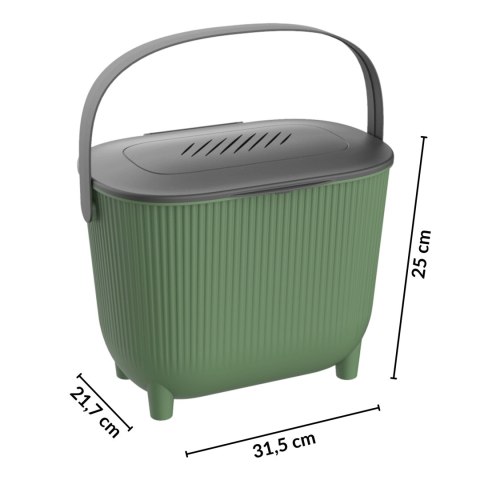 Ekologiczny kompostownik, mały kosz na blat, 10L, zielony z szarą pokrywą Kamai Home