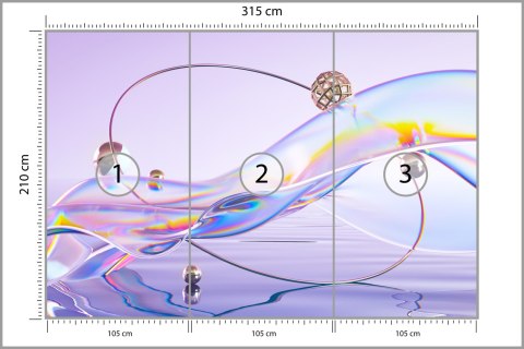 Fototapeta Abstract 3D Render. Glass Ribbon On Water With Geometric Circle And Spheres. Holographic Shape In Motion. Iridescent 