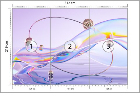 Fototapeta Abstract 3D Render. Glass Ribbon On Water With Geometric Circle And Spheres. Holographic Shape In Motion. Iridescent 