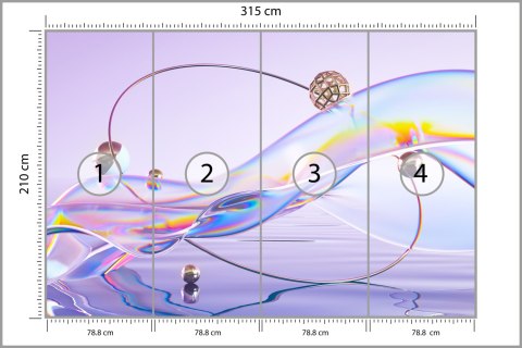 Fototapeta Abstract 3D Render. Glass Ribbon On Water With Geometric Circle And Spheres. Holographic Shape In Motion. Iridescent 