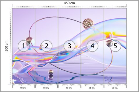 Fototapeta Abstract 3D Render. Glass Ribbon On Water With Geometric Circle And Spheres. Holographic Shape In Motion. Iridescent 