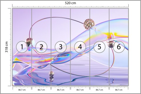 Fototapeta Abstract 3D Render. Glass Ribbon On Water With Geometric Circle And Spheres. Holographic Shape In Motion. Iridescent 