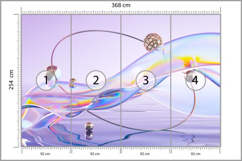 Fototapeta Abstract 3D Render. Glass Ribbon On Water With Geometric Circle And Spheres. Holographic Shape In Motion. Iridescent 