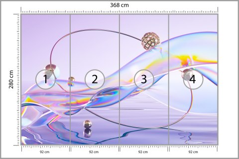 Fototapeta Abstract 3D Render. Glass Ribbon On Water With Geometric Circle And Spheres. Holographic Shape In Motion. Iridescent 