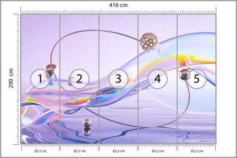 Fototapeta Abstract 3D Render. Glass Ribbon On Water With Geometric Circle And Spheres. Holographic Shape In Motion. Iridescent 