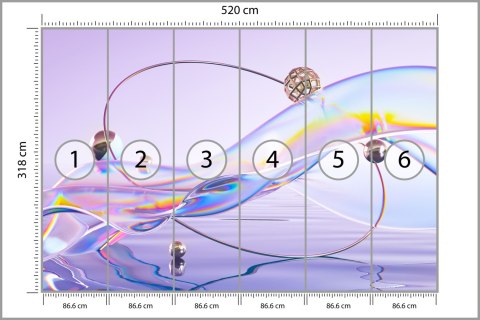 Fototapeta Abstract 3D Render. Glass Ribbon On Water With Geometric Circle And Spheres. Holographic Shape In Motion. Iridescent 