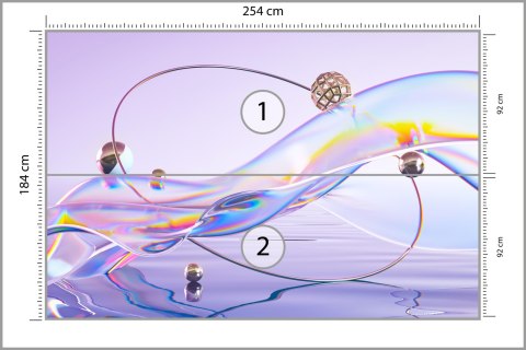 Fototapeta Abstract 3D Render. Glass Ribbon On Water With Geometric Circle And Spheres. Holographic Shape In Motion. Iridescent 