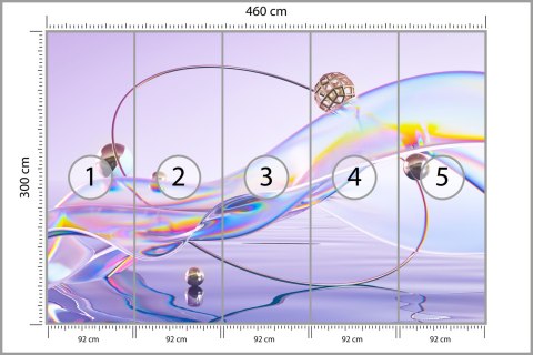 Fototapeta Abstract 3D Render. Glass Ribbon On Water With Geometric Circle And Spheres. Holographic Shape In Motion. Iridescent 