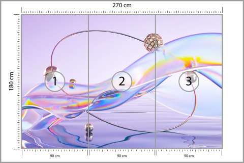 Fototapeta Abstract 3D Render. Glass Ribbon On Water With Geometric Circle And Spheres. Holographic Shape In Motion. Iridescent 