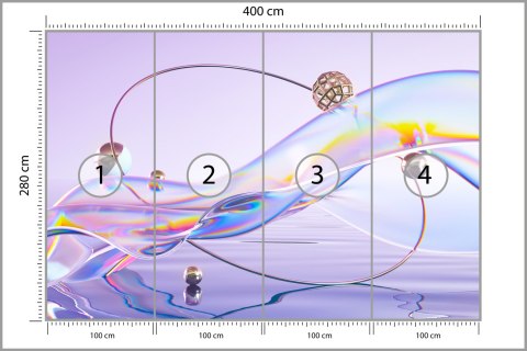 Fototapeta Abstract 3D Render. Glass Ribbon On Water With Geometric Circle And Spheres. Holographic Shape In Motion. Iridescent 