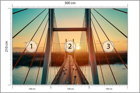 Fototapeta Beautiful Panoramic Aerial Drone View To Cable-Stayed Siekierkowski Bridge Over The Vistula River And Warsaw City Sky