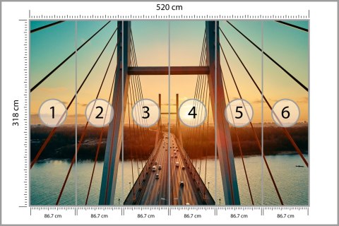 Fototapeta Beautiful Panoramic Aerial Drone View To Cable-Stayed Siekierkowski Bridge Over The Vistula River And Warsaw City Sky